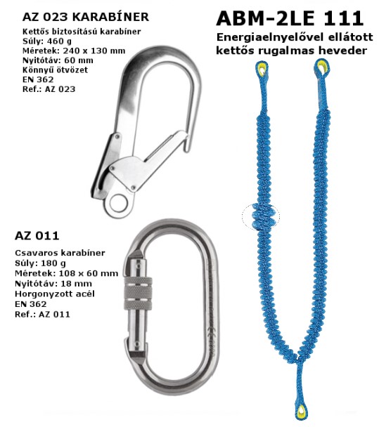 ABM 2LE111+AZ023+AZ011 Energiaelnyelővel ellátott kettős rugalmas szalag karabinerekkel