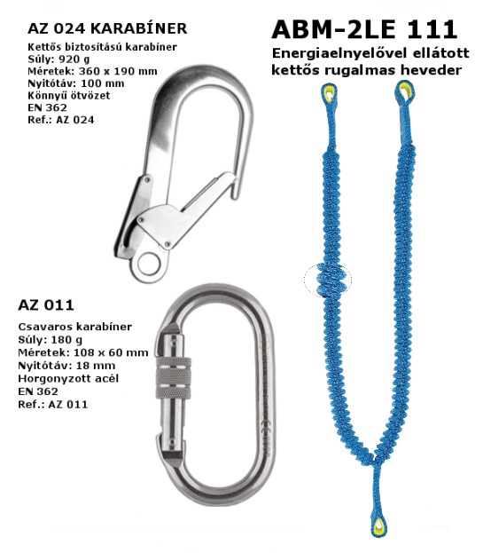 ABM 2LE111+AZ024+AZ011 Energiaelnyelővel ellátott kettős rugalmas szalag karabinerekkel